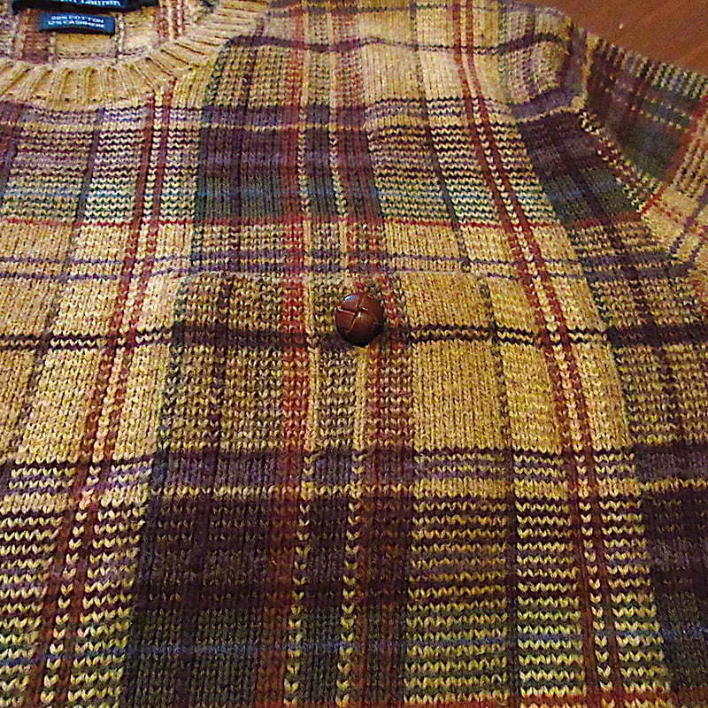 ビンテージ90's○Ralph Laurenエルボーパッチ付きチェック柄カシミヤ