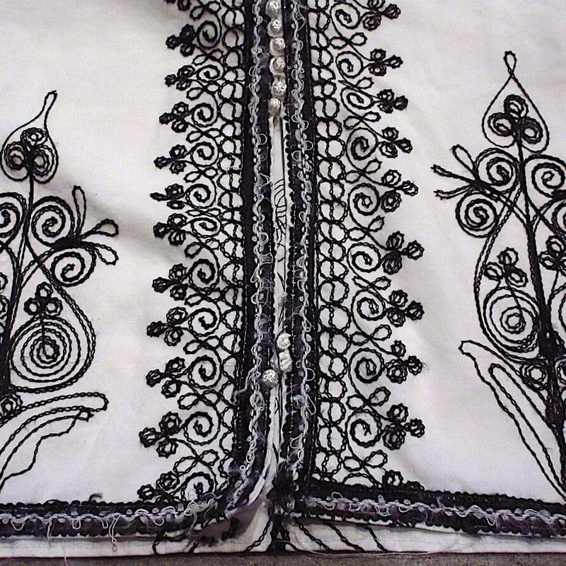 刺繍入り七分袖カフタンワンピース白×黒○230804c4-w-lsdrs レディース 