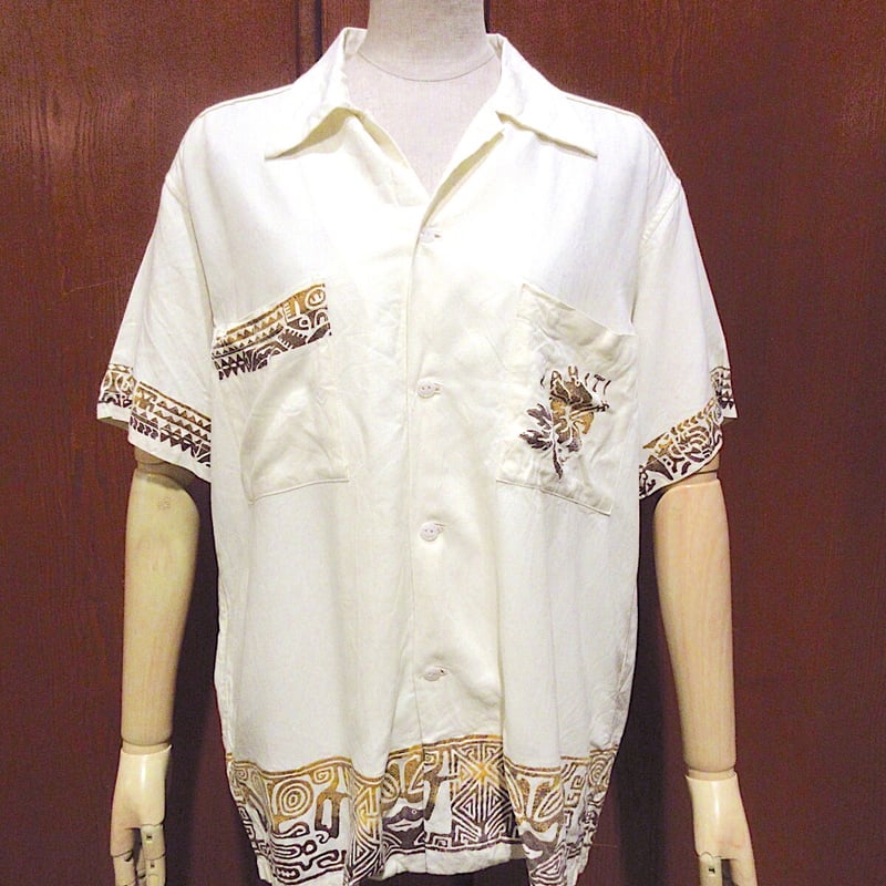 ビンテージ50's○TAHITIレーヨンオープンカラー半袖シャツ生成り ビンテージ50's○TAHITIレーヨンオープンカラー半袖シャツ生成り