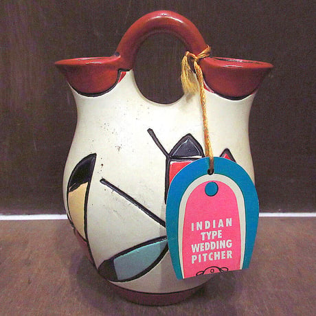 ビンテージ●インディアンタイプセラミックウエディングピッチャー●220724m5-otclct民族陶器花瓶インテリアUSA