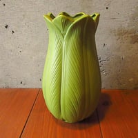 ビンテージ70’s●植物モチーフプラスチックフラワーベース緑●230903j2-obj雑貨インテリア1970s花瓶
