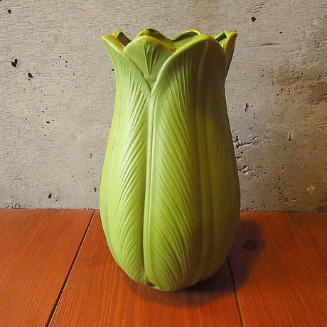 ビンテージ70’s●植物モチーフプラスチックフラワーベース緑●230903j2-obj雑貨インテリア1970s花瓶