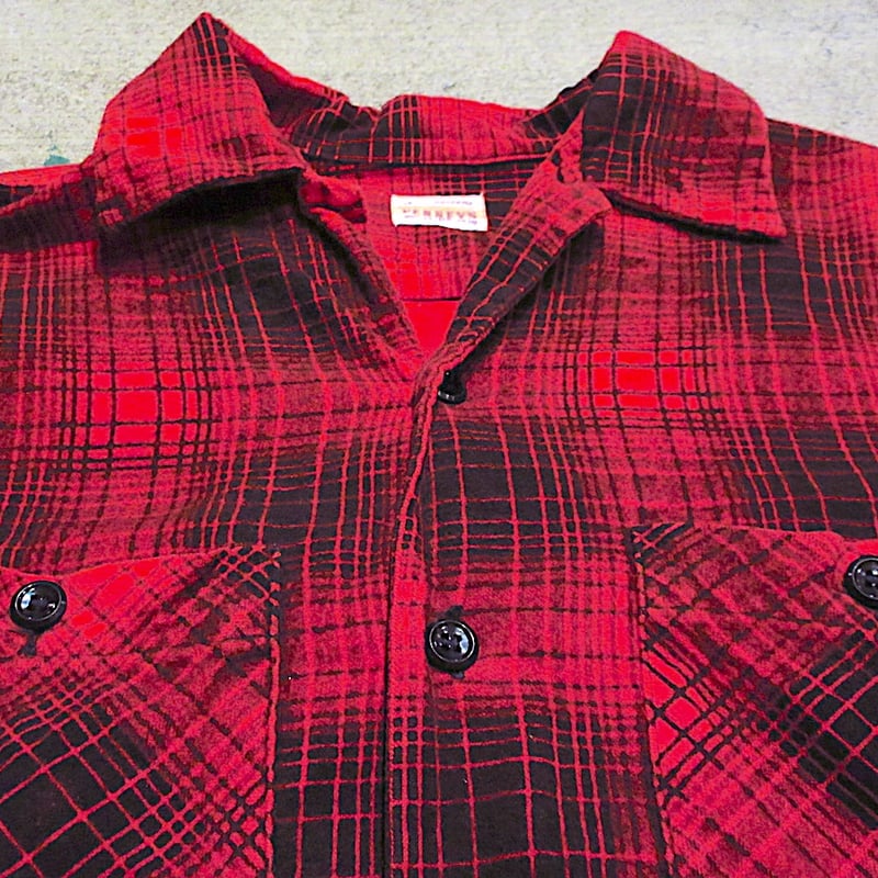 ビンテージ50's○PENNEY'Sオンブレチェックコットンプリントネルシャツ