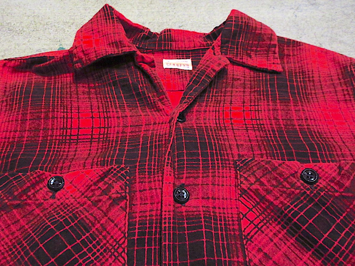 ビンテージ50's○PENNEY'Sオンブレチェックコットンプリントネルシャツ