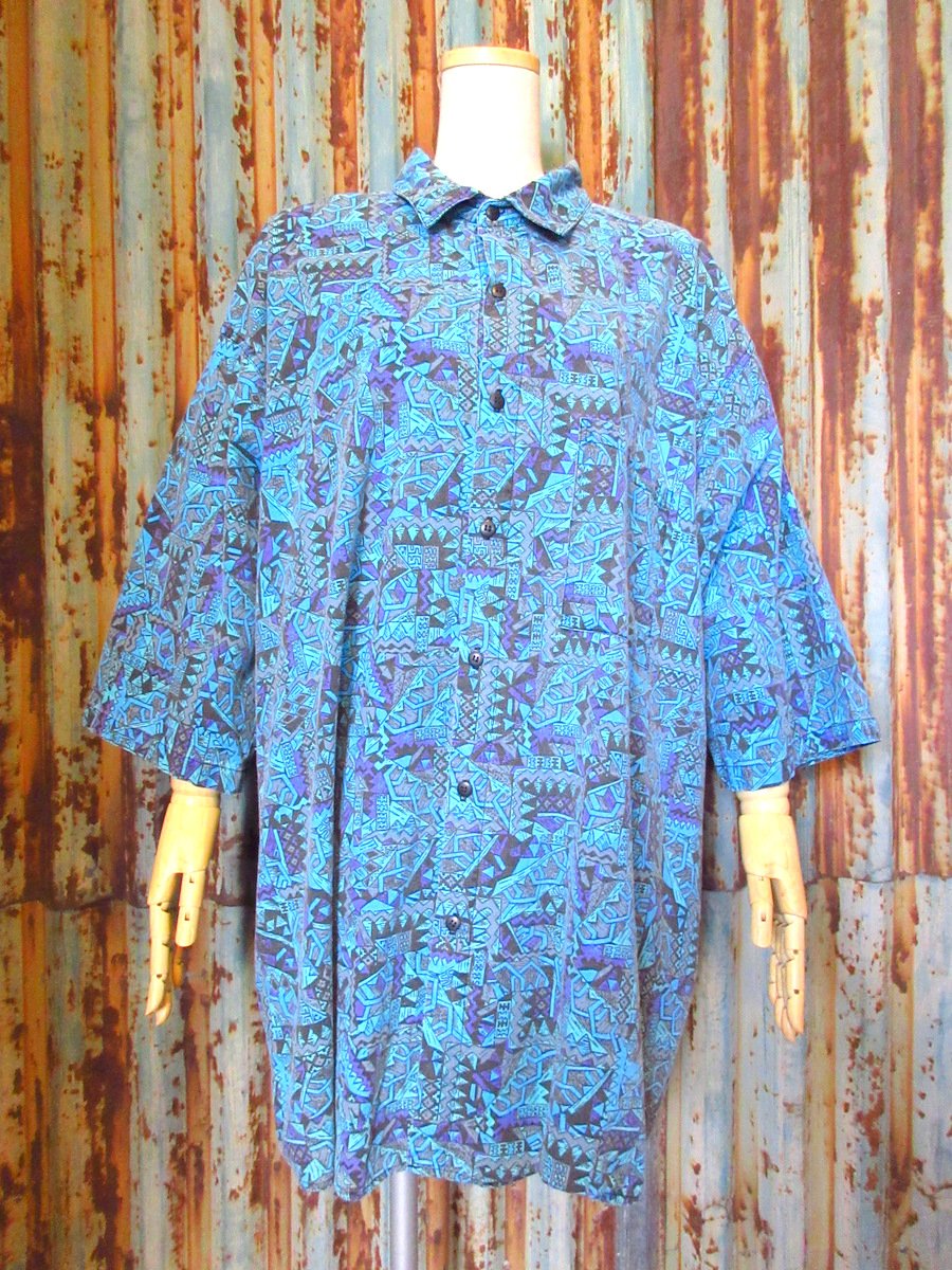 ビンテージ80's90's○Boly OBJECTS七分袖コットン総柄シャツsize