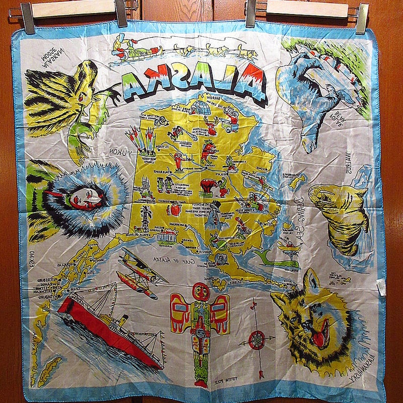 ビンテージ50's○ALASKAスーベニアシルクスカーフ○220814i8-scf