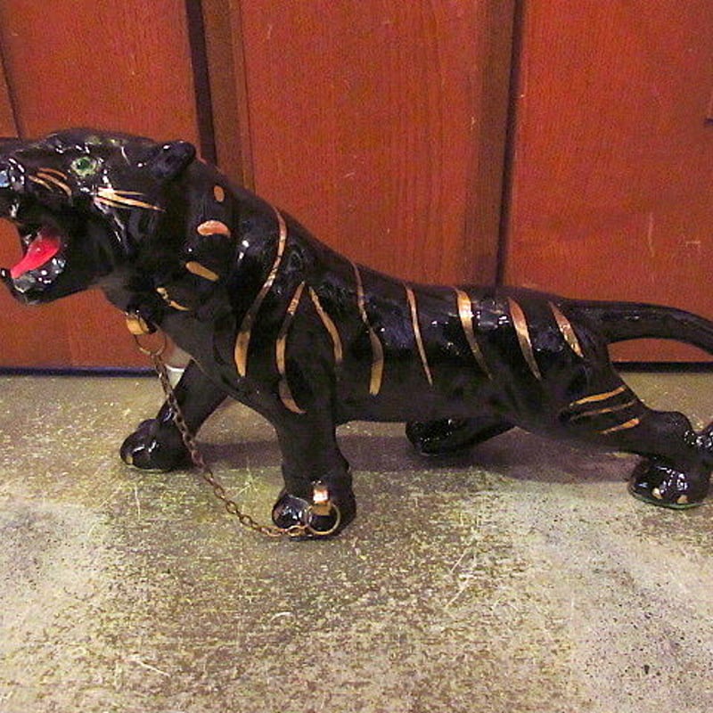 ビンテージ50's○ブラックタイガーセラミックオブジェ○200620s3-obj