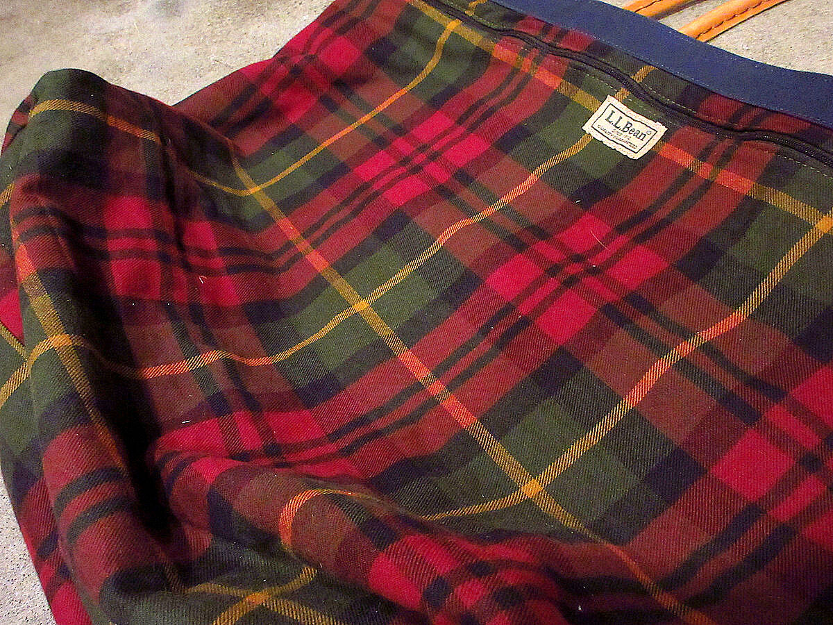 L.L.Bean○レザーハンドル裏地チェックキャンバストートバッグsize L