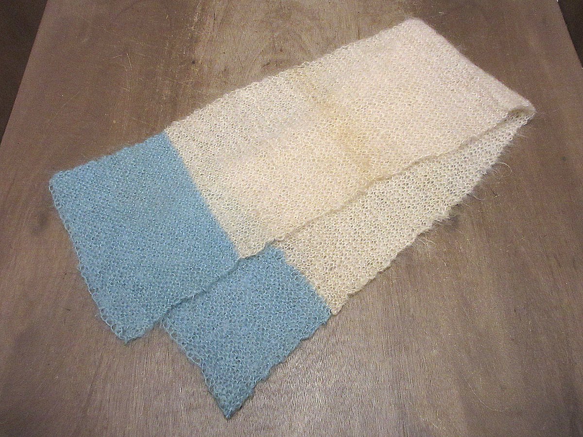 ビンテージ○ツートンモヘアマフラーベージュ×水色○241030i3-mfl