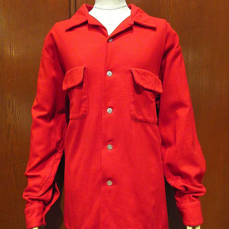 ビンテージ50's○Skylineウールループカラーシャツ赤size L○221203s2-m