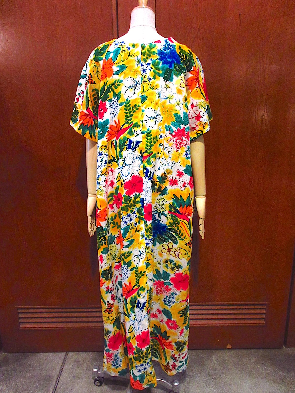 ビンテージ70's○ハイビスカス総柄ハワイアンワンピースsize 15 ビンテージ70's○ハイビスカス総柄ハワイアンワンピースsize 15