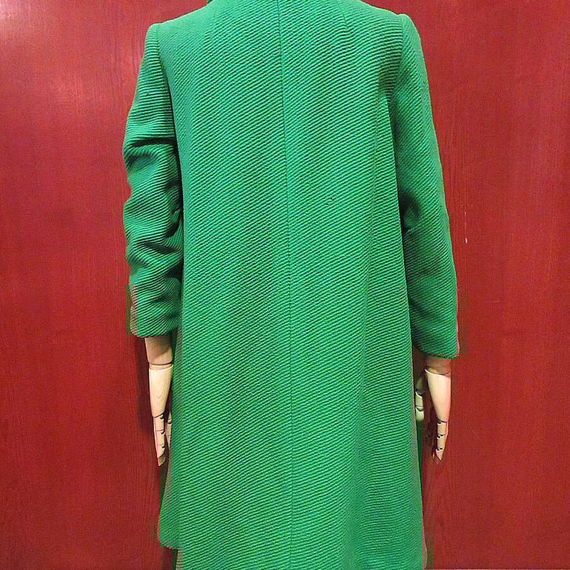 エレガント コート ライトグリーン ウール Lサイズ 黄緑 レトロ ヴィンテージ ビンテージ60's70's○Donny brookレディースノーカラーウールコート緑