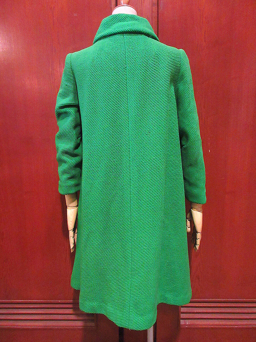 ビンテージ60's70's○Donny brookレディースノーカラーウールコート緑