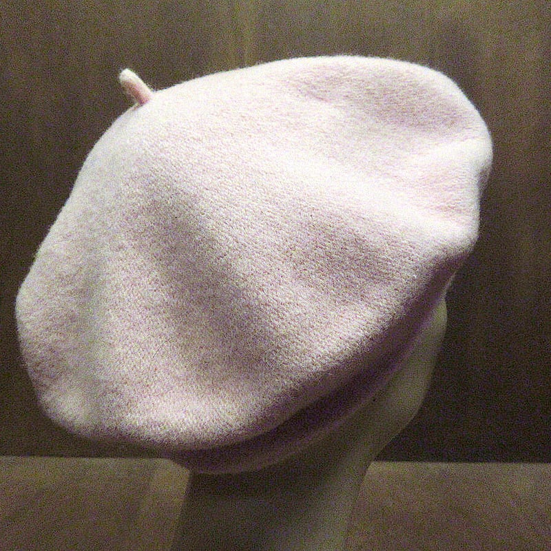 ビンテージ○フラワー刺繍入りウールベレー帽薄ピンク○221118k6