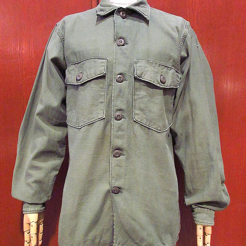 ビンテージ60's○U.S.ARMY OG-107コットンサテンユーティリティシャツ