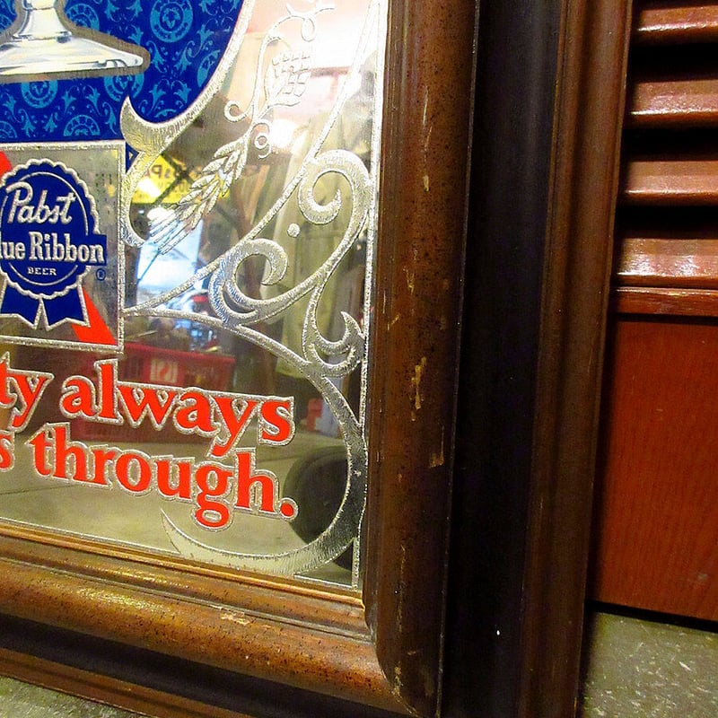 ビンテージ○Pabst Blue Ribbon ウッドフレームパブミラー