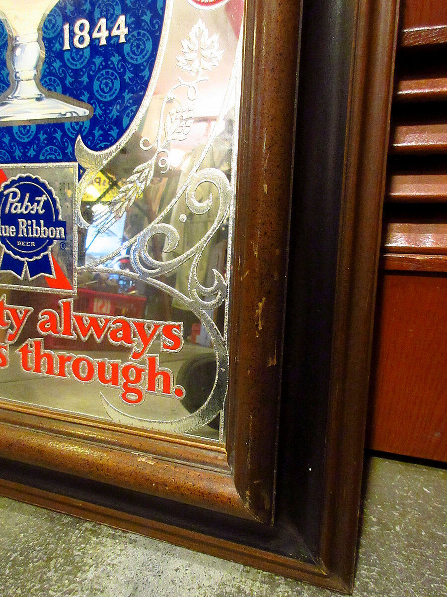 ビンテージ○Pabst Blue Ribbon ウッドフレームパブミラー○210518f2-s