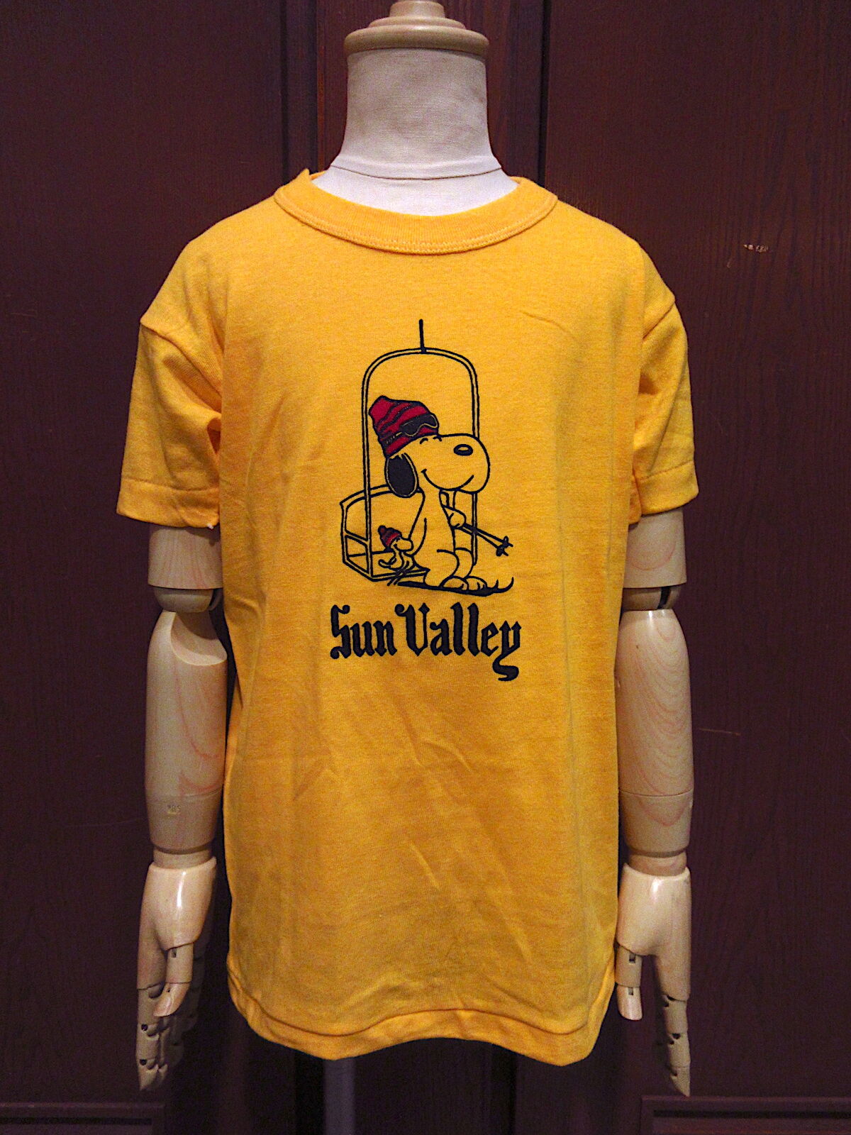 ビンテージ70's○DEADSTOCKキッズSNOOPY Sun Valley Tシャツ黄si