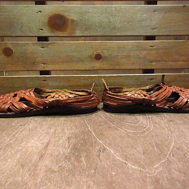 3ttt ビンテージスエードサドル 美品 ビンテージ60's70's○タイヤソール編み込みレザーサンダル茶