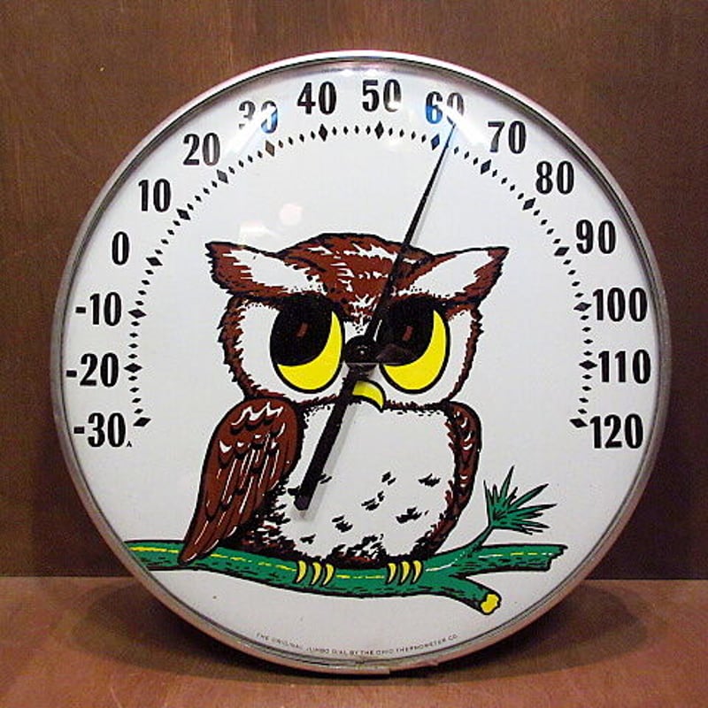 ビンテージ~70's○THE OHIO THERMOMETER 壁掛けフクロウ温度計○2103