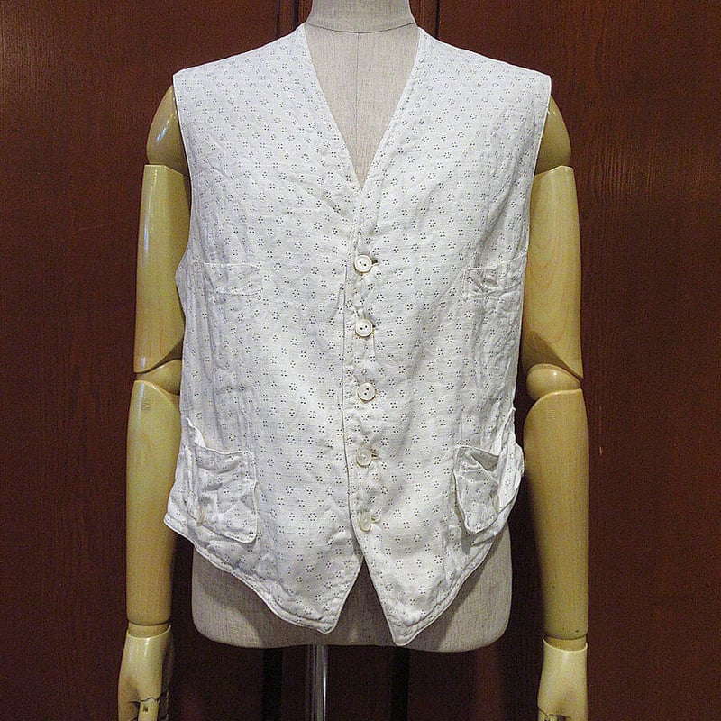ビンテージ~20's○総柄コットンスーツベスト白○230528i5-m-vs