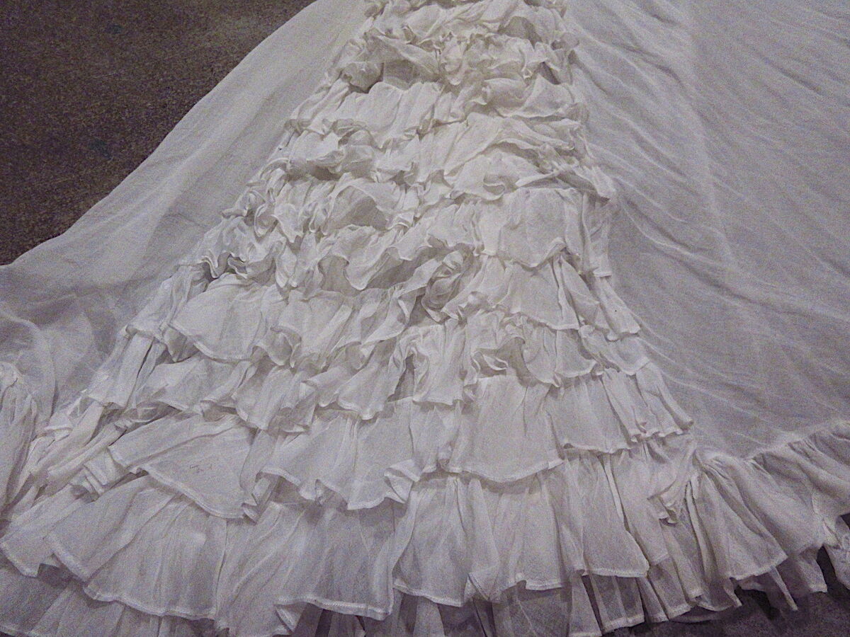ウェディングドレス シモンヌ ヴィンテージ アンティーク ビンテージ40's○シースルーフリルウェディングドレス○230929c4