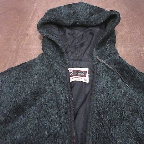 ビンテージ60’s70’s●Shanhouse裏地キルティングフェイクファージップアップパーカ緑size 44●241121z1-m-jk-otシャンハウスフーディージャケット