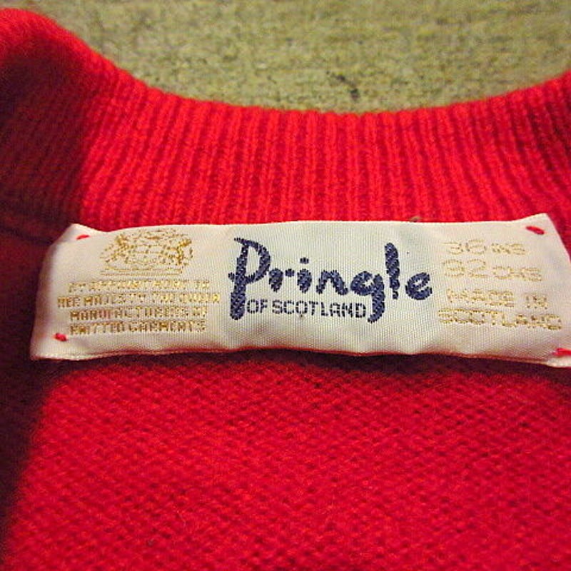 ビンテージ○Pringle MADE IN SCOTLANDレディースウールカーディガン赤