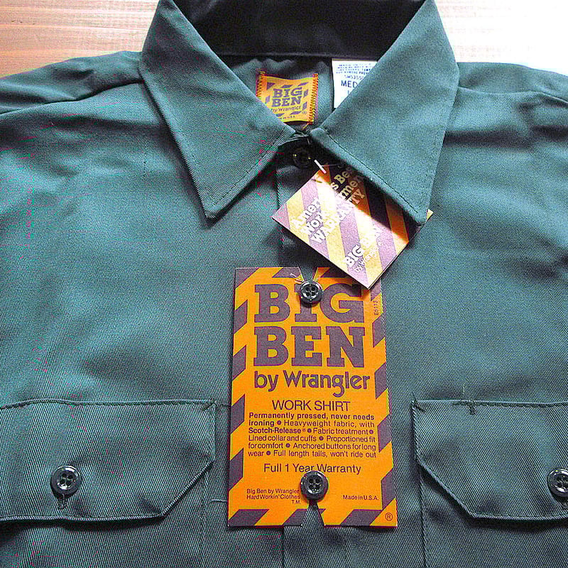 ビンテージ80's○DEADSTOCK BIG BEN長袖ワークシャツ緑size M-L○23