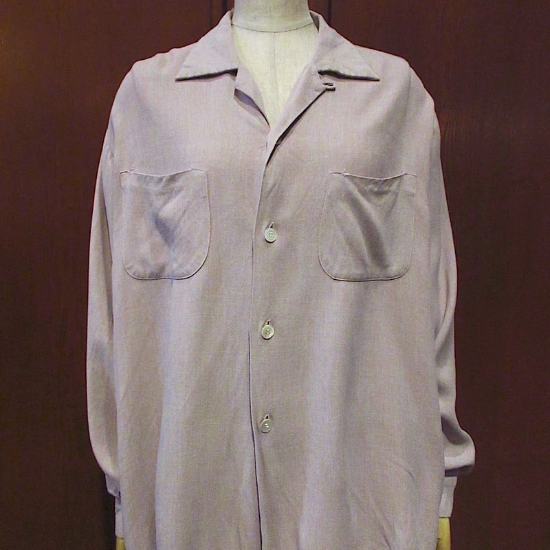 ビンテージ40's50's○Stradivariレーヨン長袖ループカラーシャツsize