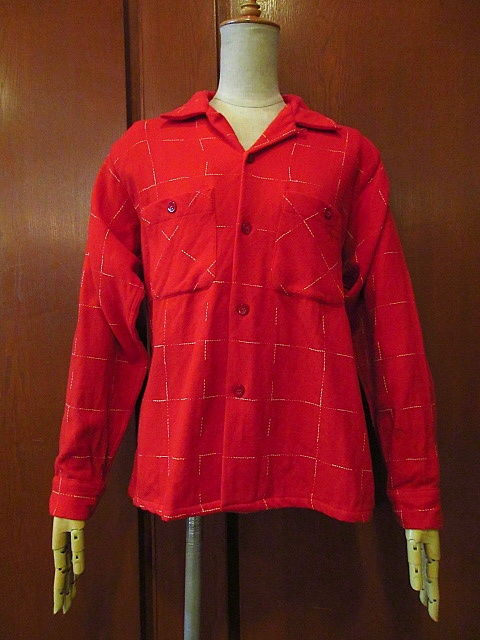 ビンテージ50's○Pleasure Kingチェック柄ウールループカラーシャツ赤
