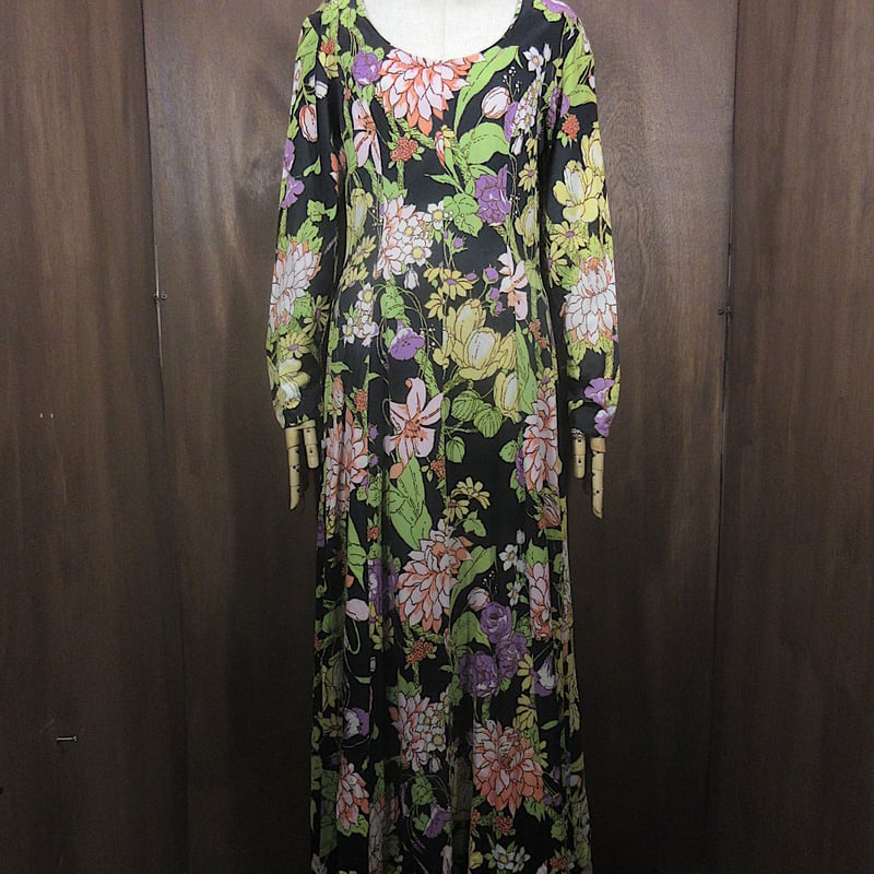 ビンテージ70's○Plaza Square花柄長袖ワンピース○260324n3-w ビンテージ70's○Plaza Square花柄長袖ワンピース○260324n3-w