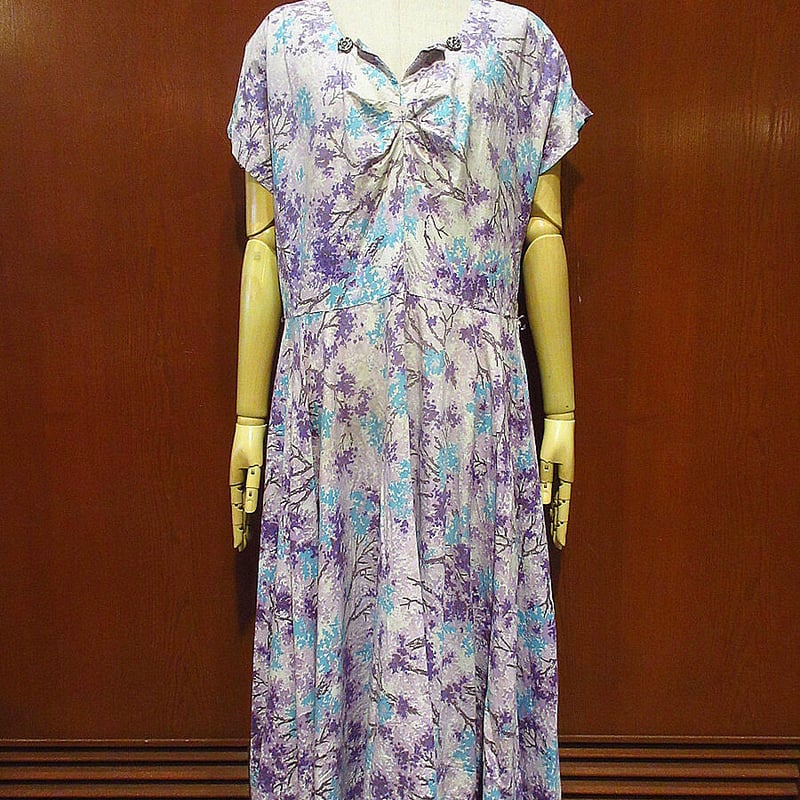 ヴィンテージ 半袖ワンピース 40s 50s ビンテージ40's50's○MODE O'DAY総柄コットン半袖ワンピース○230625i2-