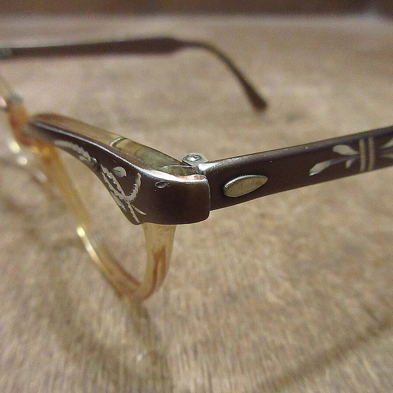 ビンテージ60's○彫金キャッツアイブロー眼鏡○231015i8-eygls