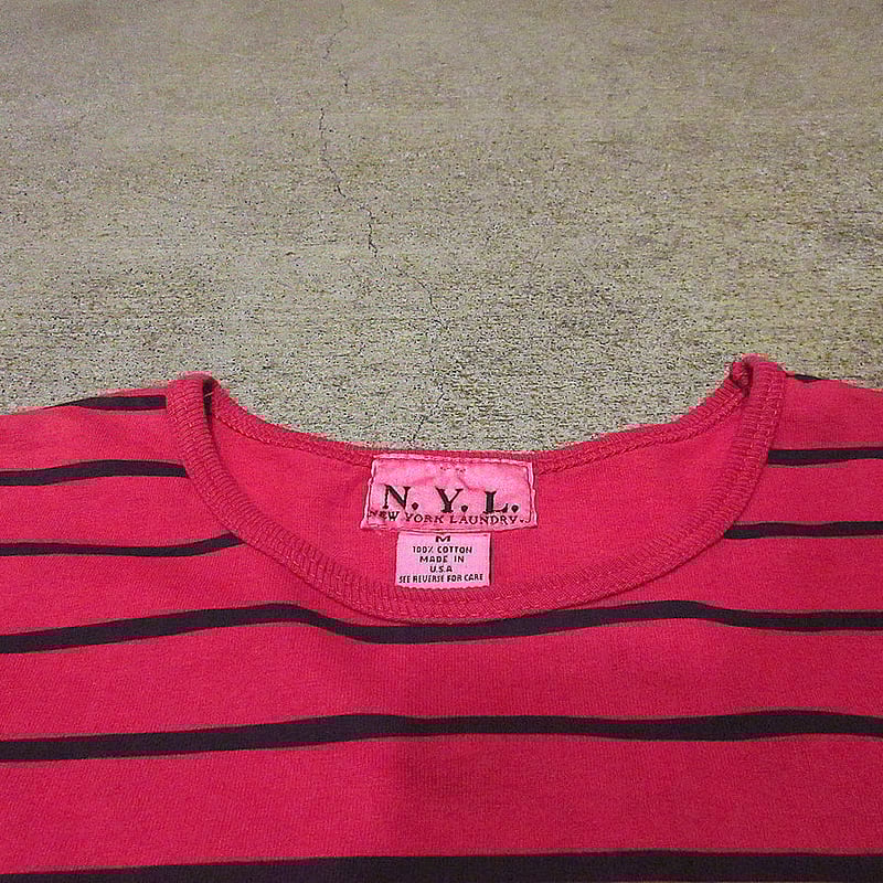 ビンテージ90's○N.Y.L.半袖ボーダーTシャツ赤×黒size M○231102j2-m-