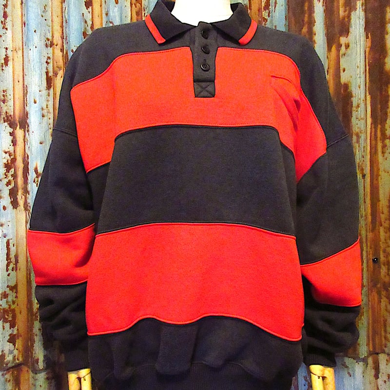 ビンテージ90's○CLAYBROOKE SPORTスウェットラガーシャツ黒×赤size XL