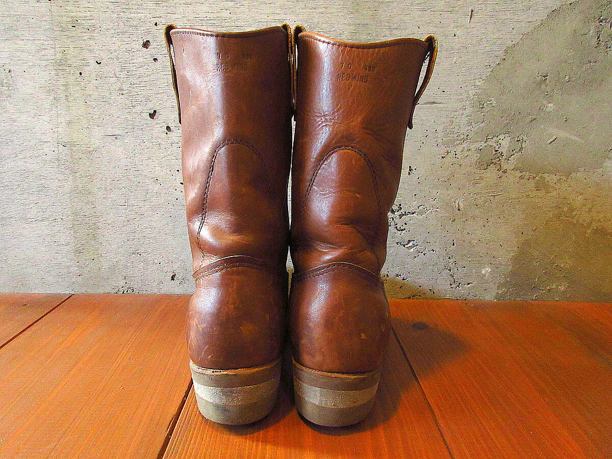 ビンテージ90's○REDWINGプリント羽根タグレザーペコスブーツ茶size 7D