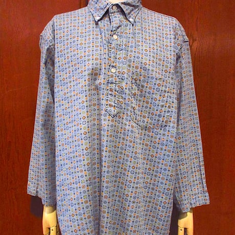 ビンテージ60's●Berma Pride総柄プルオーバーボタンダウンシャツsize L●240706m3-m-lssh-drsトップスメンズ古着