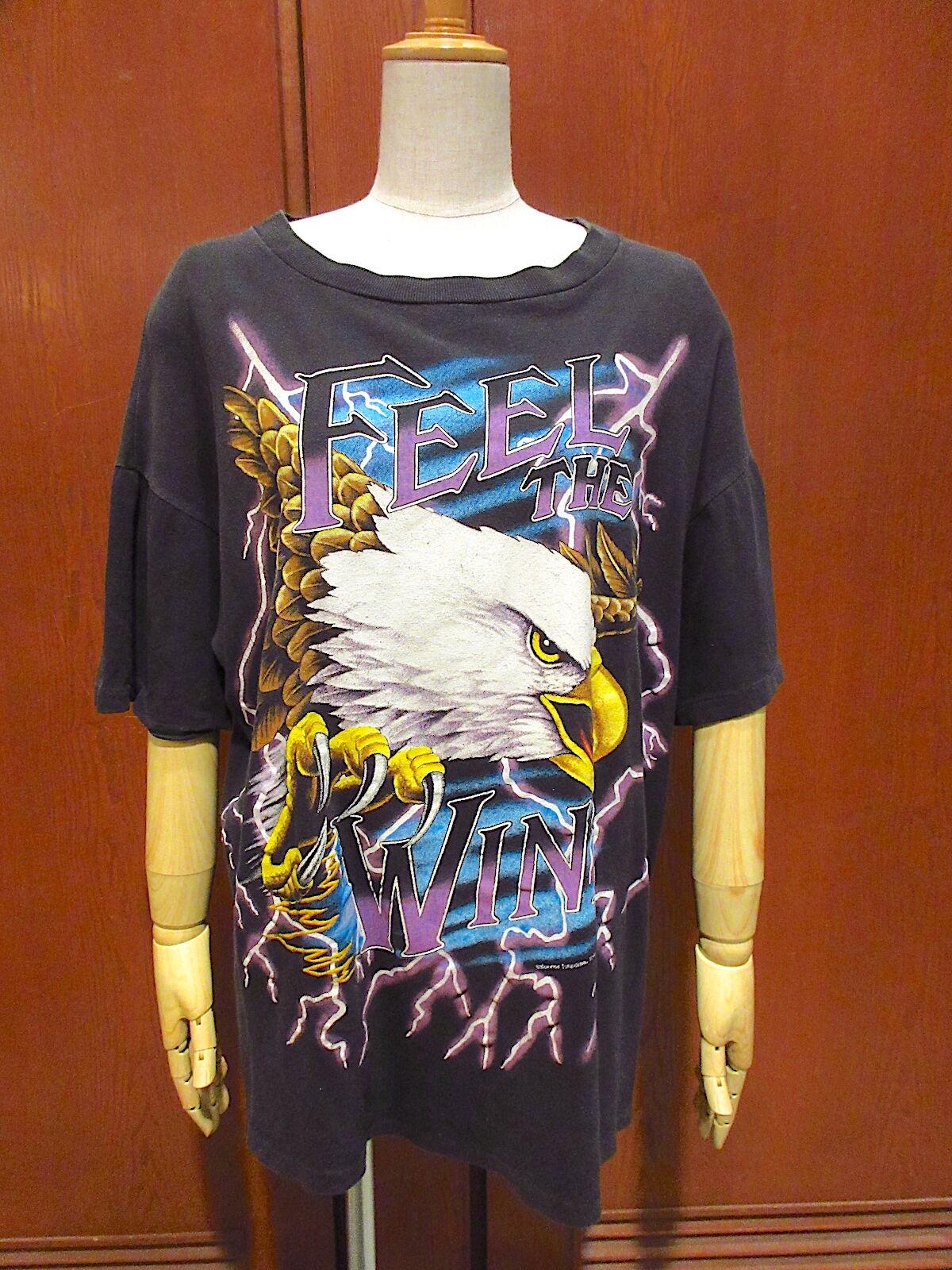 ビンテージ90's○AMERICAN THUNDER両面大判プリントTシャツ黒size XL○
