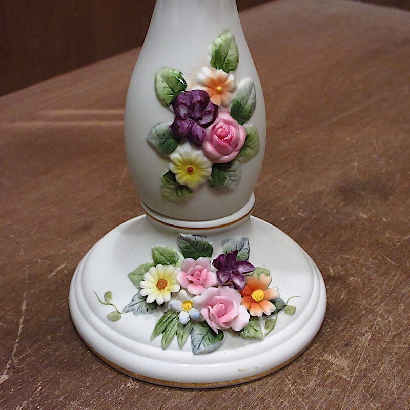 ビンテージ70's○Billionフラワーモチーフセラミックスタンドミラー