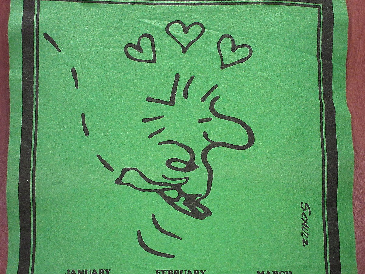 スヌーピー　ウッドストック　フェルトタペストリー　ヴィンテージカレンダー ビンテージ70's○WOODSTOCKフェルトバナーカレンダー1974○241029k3