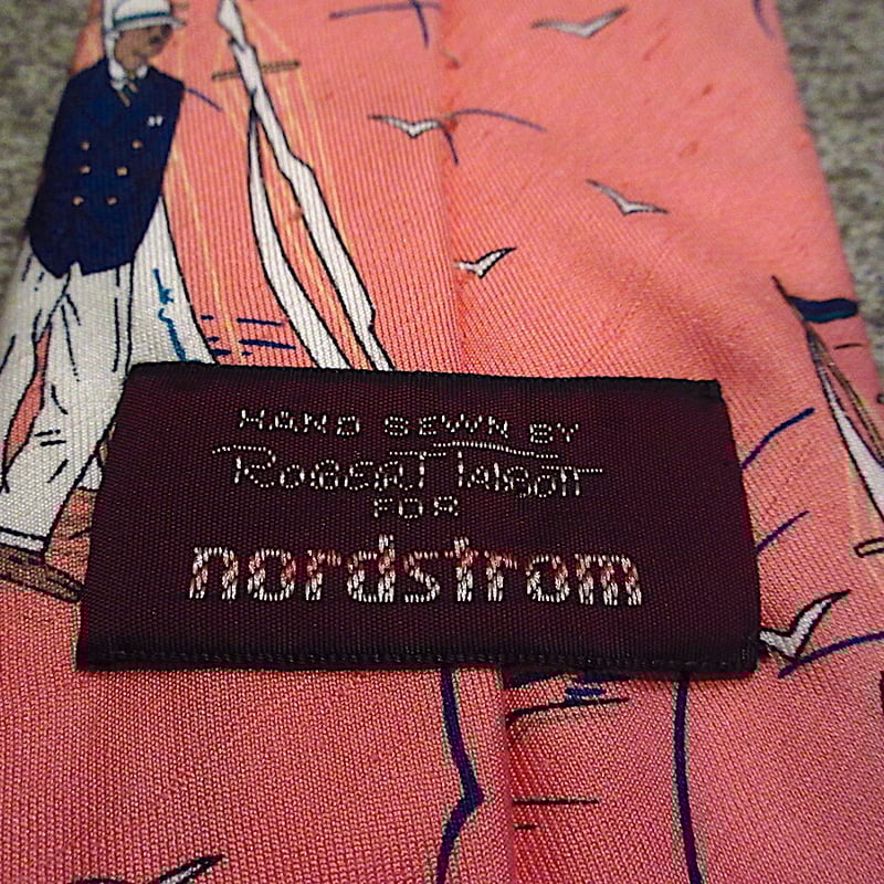 ビンテージ70's○nordstrom人物総柄ネクタイサーモンピンク