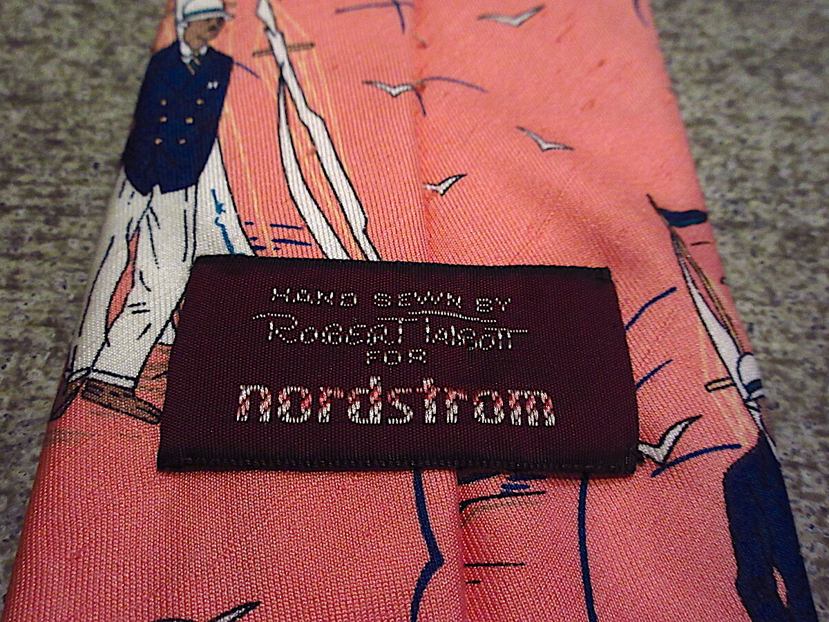 ビンテージ70's○nordstrom人物総柄ネクタイサーモンピンク