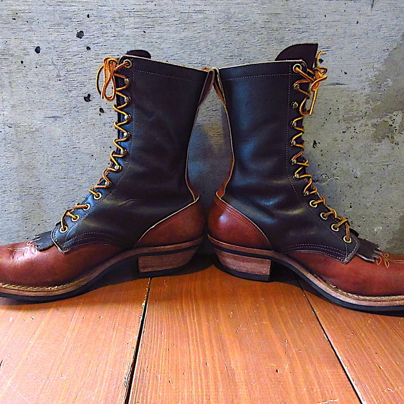 ビンテージ○HATHORNツートンレザーワークブーツ焦げ茶×茶○250909j2-m