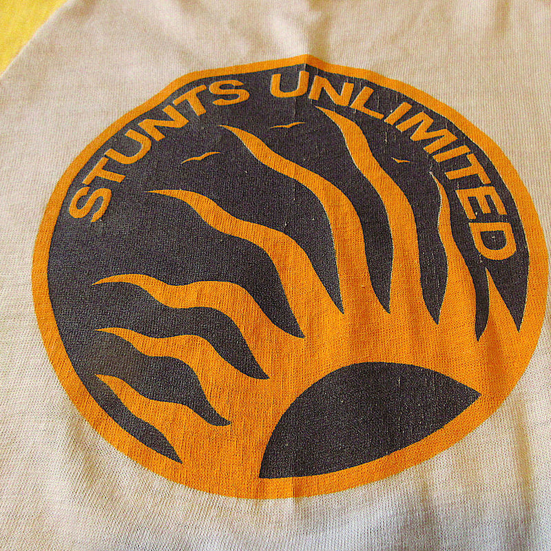 期間限定30％OFF! ビンテージ70's80's○STUNTS UNLIMITEDラグランTシャツ黄色×白 Tシャツ(長袖+七分)