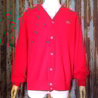 ビンテージ80’s90’s●LACOSTEアクリルカーディガン赤size L●250302k3-m-cdg 1980s1990sラコステ古着メンズニット