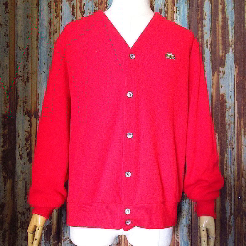 ビンテージ80's90's○LACOSTEアクリルカーディガン赤size L