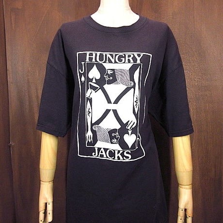 ビンテージ●HUNGRY JACKS両面プリントTシャツ黒size XL●200724n3-m-tsh-ot古着トップス半袖ブラックメンズトランプ