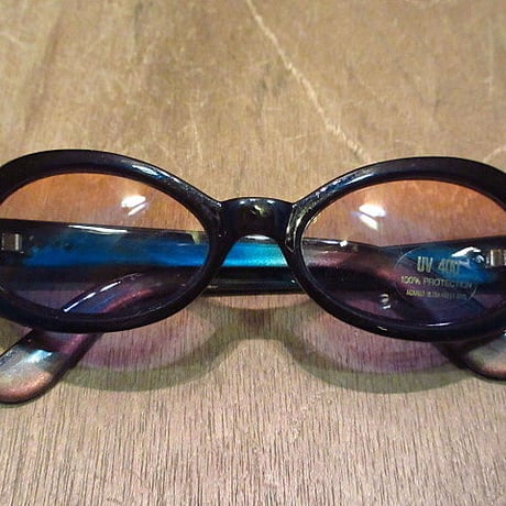 ビンテージ90's●DEADSTOCKオーバルサングラス黒×青●200601n8-eygls 1990sデッドストック