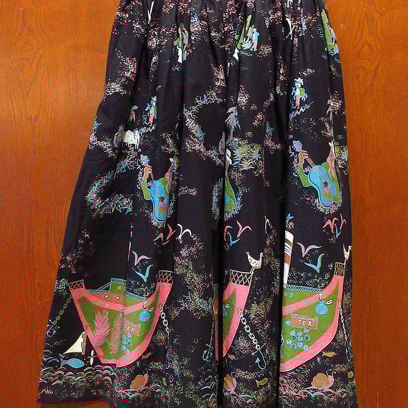 ビンテージ50's○CALYPSOノベルティプリントコットンギャザー ビンテージ50's○CALYPSOノベルティプリントコットンギャザー